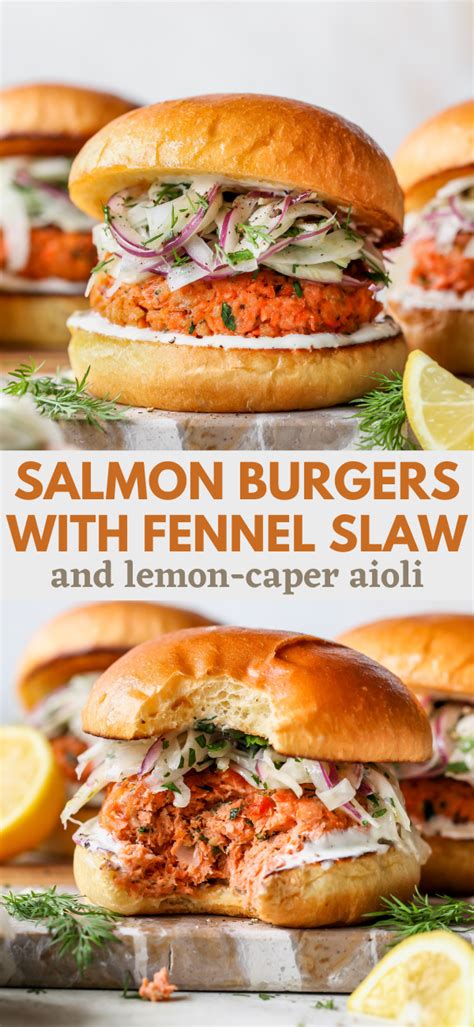 Salmon Burgers With Fennel Slaw And Lemon Caper Yogurt Recipe