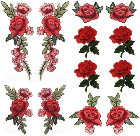 Bronagrand 12 Pieces 6 Pairs Embroidered Patches Various Rose Flower Sew On Patch