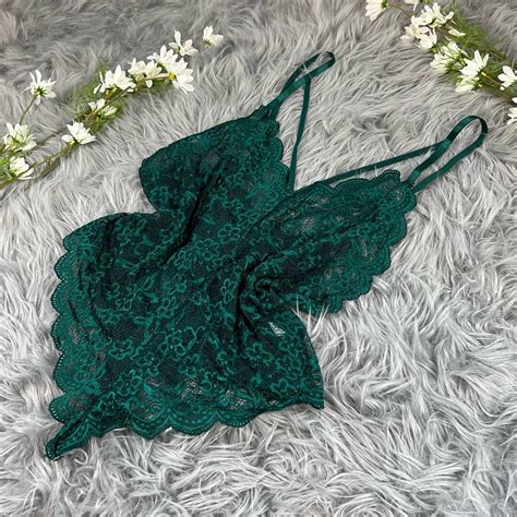 Dark Green Lace Teddy One Piece Lingerie Etsy
