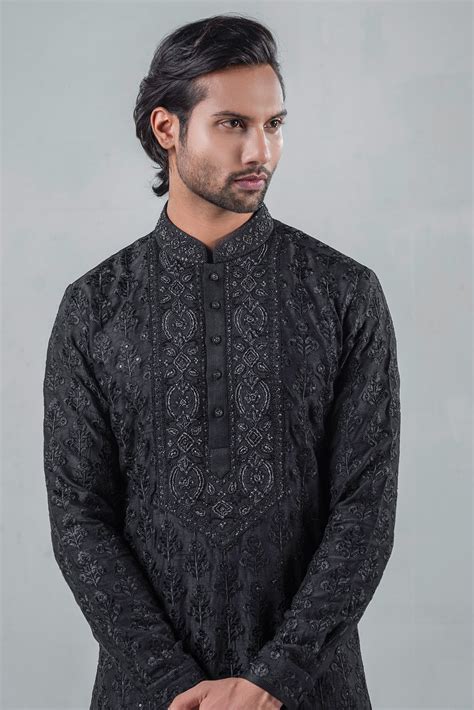 Black Modal Kurta Set Design By Punit Arora At Pernias Pop Up Shop 2024