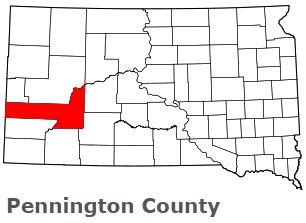 Pennington County on the map of South Dakota 2023. Cities, roads ...