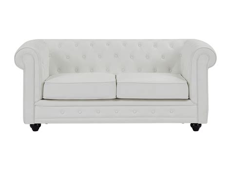 Canap Places Capitonn En Simili Blanc Chesterfield