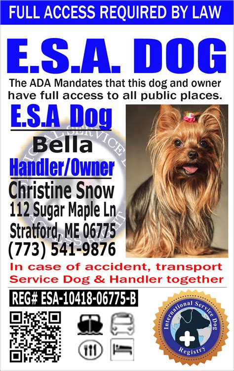 Free Printable Esa Dog Id Card Template