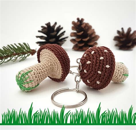 Brown Mushroom Keychain Crochet Toadstool Mushroom Keyring Etsy