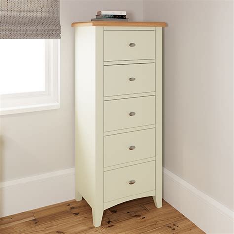 Gilford Narrow Wooden Chest Of 5 Drawers In White Furniture In Fashion