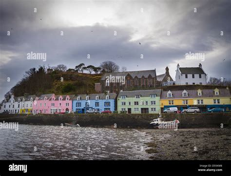 Multi Coloured Houses In Portree Harbour Isle Of Skye Scotland Stock