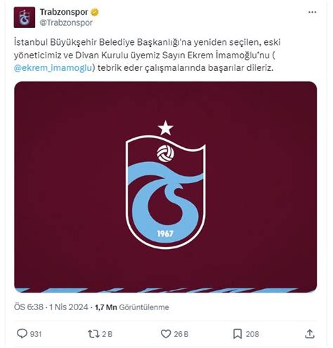 Trabzonspor dan 2 milyonluk Ekrem İmamoğlu paylaşımı