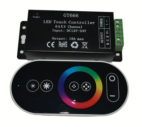 RGB LED Controller With Black RF Touch Remote DC12 24V Input 6A 3CH