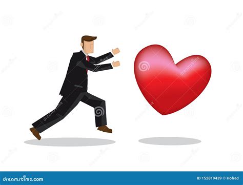 Man In Suit Chasing A Giant Heart Stock Vector Illustration Of