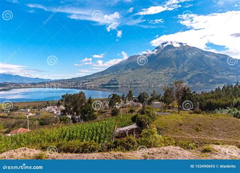 San Pablo Lake And Imbabura Volcano Ecuador Stock Image Image Of