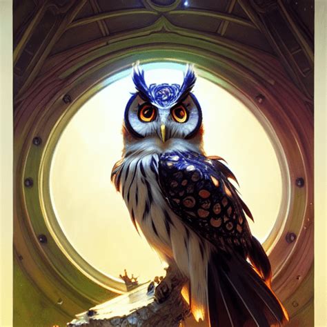 Anime Owl Dd Wet Shiny Fantasy Intrincada Y Elegante Pintura Digital