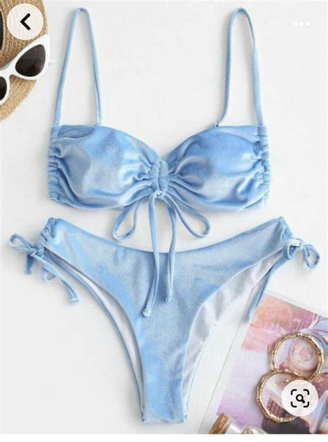 Zaful Cinched Tie High Leg Bikini Set M Blueberry Blue Artofit