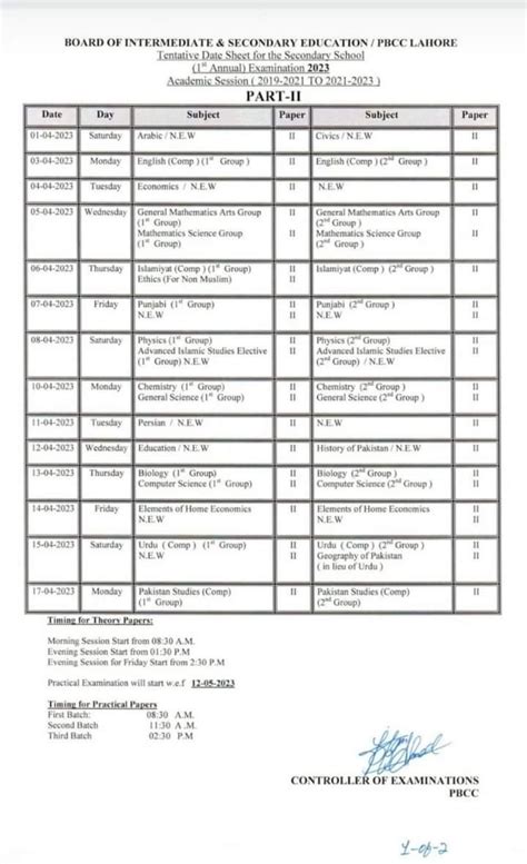 Fbise Federal Board 12th Class Date Sheet 2024