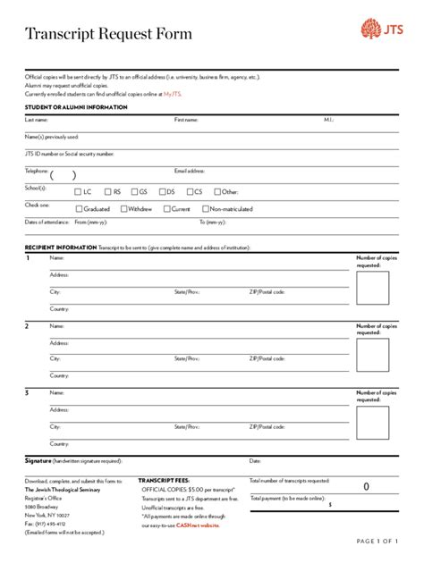 Fillable Online Transcript Requests Office Of Admissions Fax Email