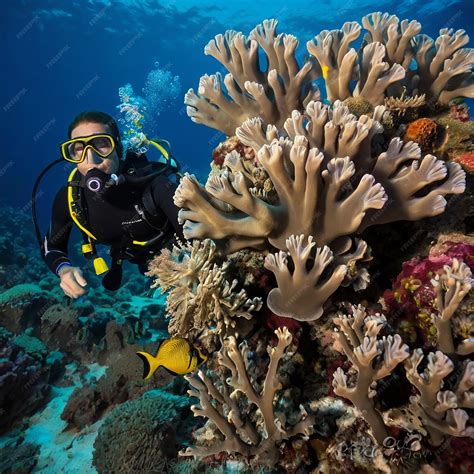 SCUBA DIVING FISH DIVERS CORALS RED SEA UNDERWATER | Premium AI