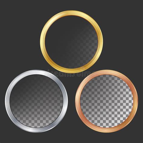 Gold Silver Bronze Copper Metal Frames Vector Round Realistic