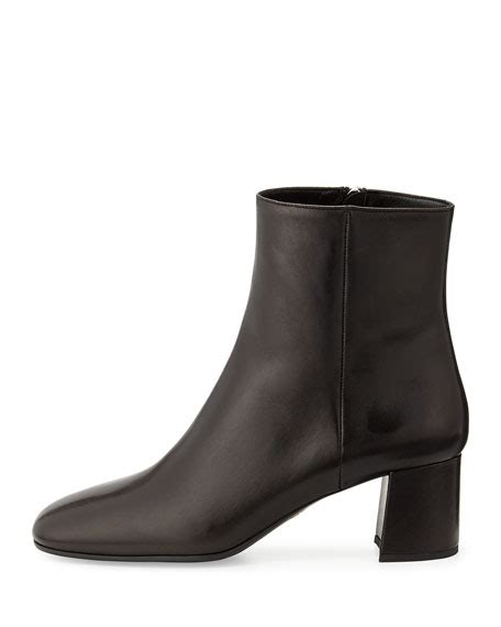 Prada Leather Block Heel Bootie Black