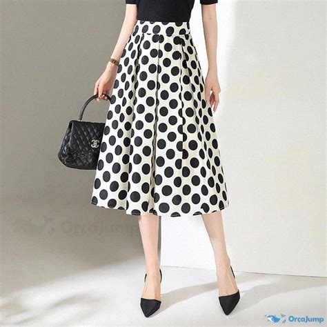 Orcajump Polka Dot High Waisted A Line Midi Skirt With Pleats And