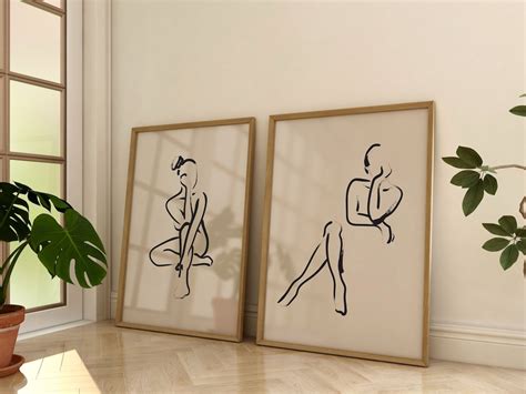 Neutral Minimalist Wall Art Beige Line Art Nude Female Set Of Prints Gallery Wall Set