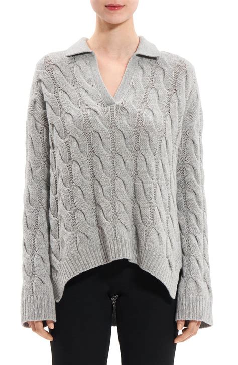 Buy Theory Karenia Cable Knit Wool Cashmere Sweater Light Heather