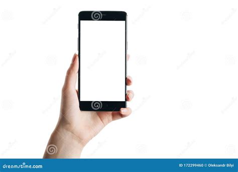 Hand Holds Smartphone Isolated On White Stock Photo Image Of Empty