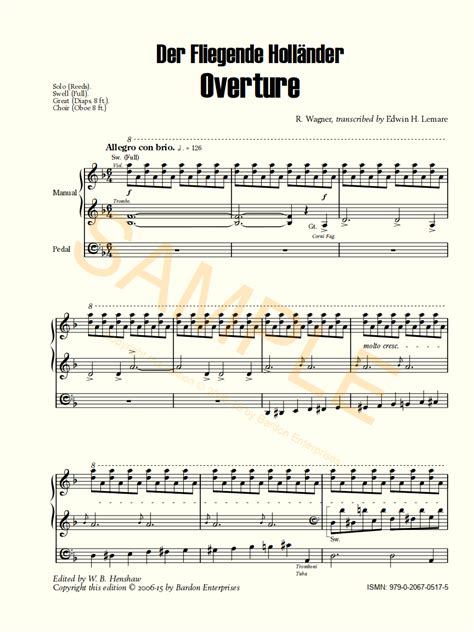 Bardon Music Organ Sheet Music Richard Wagner Overture To Der