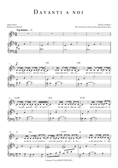 Davanti A Noi Arr Johannes S Llner By Laura Pausini Sheet Music For