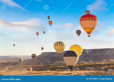 Hot Air Balloons Flight In Cappadocia Stock Image Image Of Adventure