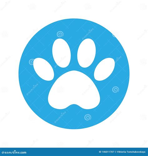 The Dog`s Track in the Blue Circle. Cat and Dog Paw Print Inside Circle ...