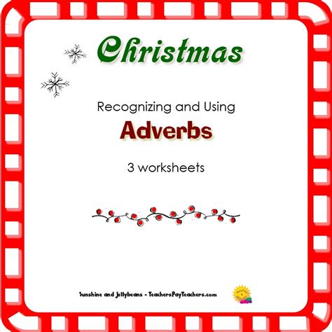 Adverbs Christmas Themed Worksheets Grades Ccss Etsy