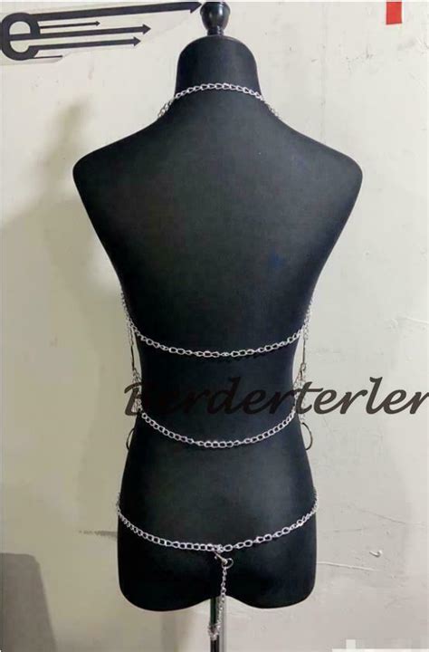 Sliver Metal Chain Lingerie Set Women With O Ring Wear Underwear G