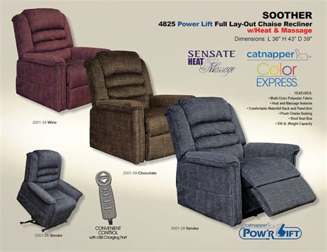 Catnapper Furniture Living Room Power Lift Full Lay Out Recliner With Heat And Massage 4825 Smoke