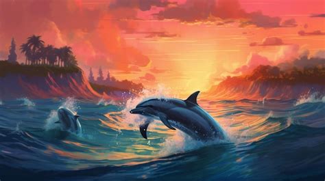 Premium AI Image | A pod of dolphins jumping in the distance