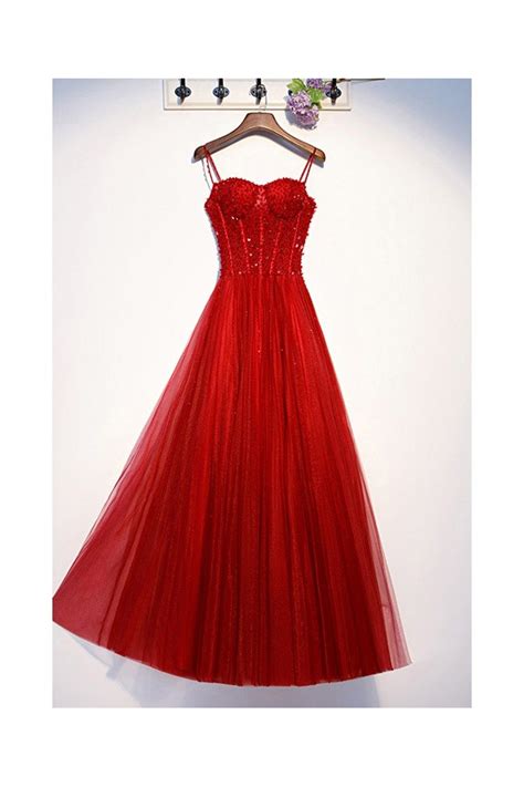 Aline Red Long Tulle Formal Dress With Bling Sequins