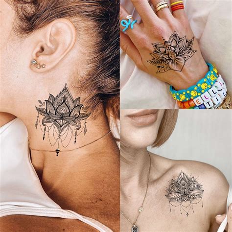 Coktak 15 Sheets Sexy Black Henna Mehndi Lotus Temporary Tattoos For