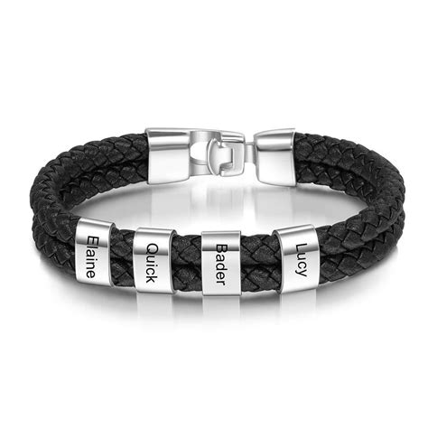 Bracelet Cuir Tress Pr Nom Personnalis Pour Hommes Avec Perles