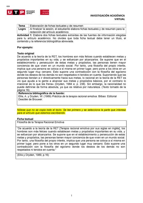 S Tarea Fichas Textuales Y De Resumen Observado Investigaci N