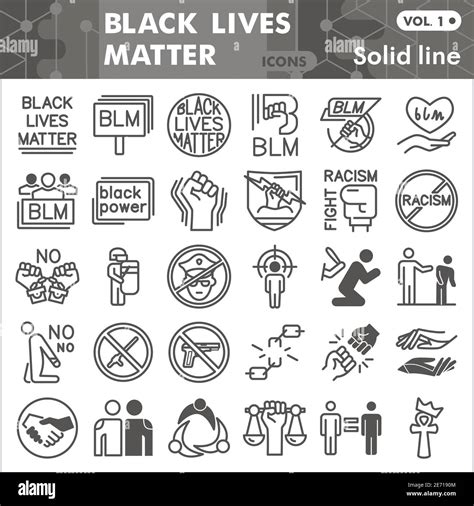 Black Lives Matter Linie Icon Set No Racism Symbole Sammlung Oder