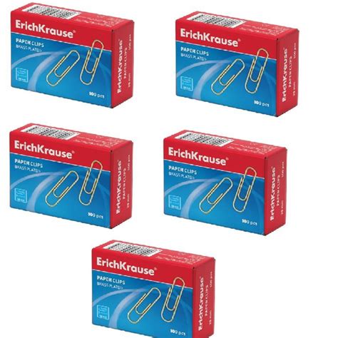 Скрепки канцелярские 28мм, 100шт, омедненные, ErichKrause, 5 уп ...