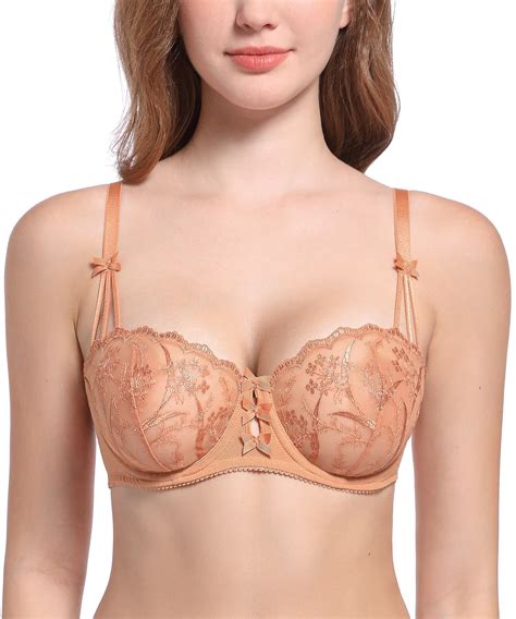 Deyllo Womens Embroideorange Lace Unlined Bra 12 Cup Demi Sheer See Through Underwire Bras Non