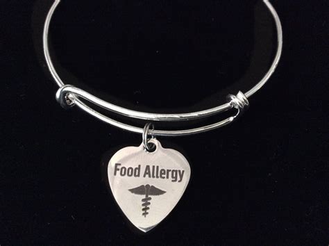 Food Allergy Silver Expandable Charm Bracelet Adjustable Bangle Gift A ...