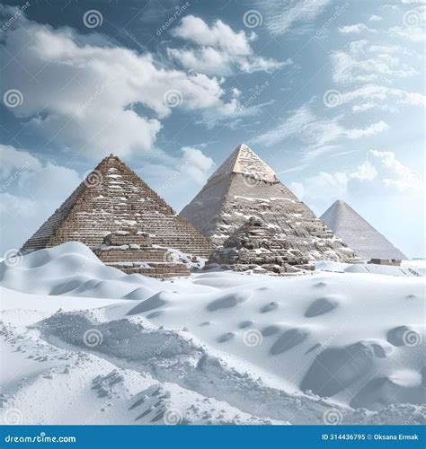 Ancient Pyramids in Snow, Egypt Pyramid in Winter, Global Cooling, Climate Change, Ice Age Stock ...