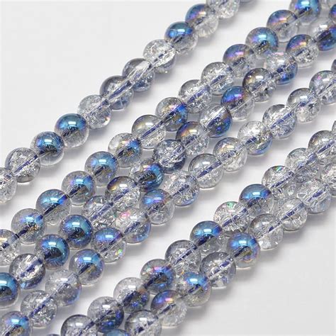 Strand Electroplate Crackle Glass Round Bead Strands Half Rainbow