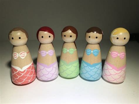 Mermaid Peg Dolls Pastel Colors Wood Peg Dolls Peg Dolls Doll Crafts