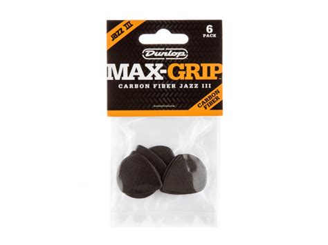 Jim Dunlop MAX GRIP JAZZ III CARBON FIBER PICK 471P3C 6 Pack