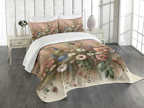 Ambesonne Floral Eucalyptus Quilted Bedspread Set Pcs Boho Wild