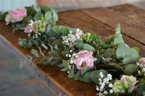 Loose Eucalyptus Rose And Gypsophila Top Table Garland Top Table