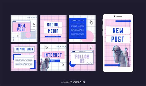 90s Internet Aesthetic Social Posts Vector Download