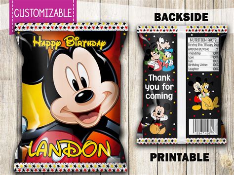 Mickey Mouse Personalized Chip Bags Mickey Mouse Party Favor Etsy