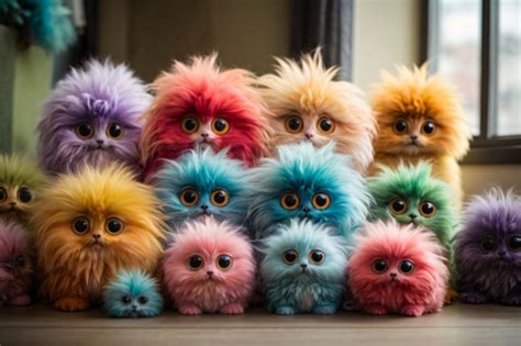 Cute Fluffy Multi Colored Monsters Free Stock Photo Public Domain